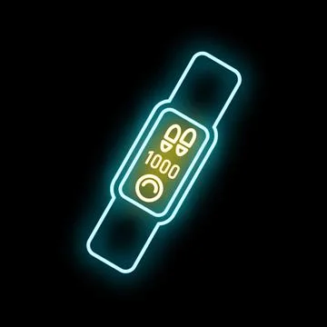 Fitness tracker showing pedometer steps neon icon 스톡 일러스트