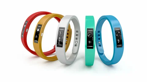 Fitness trackers with different interfaces and colors Video stock 39724691