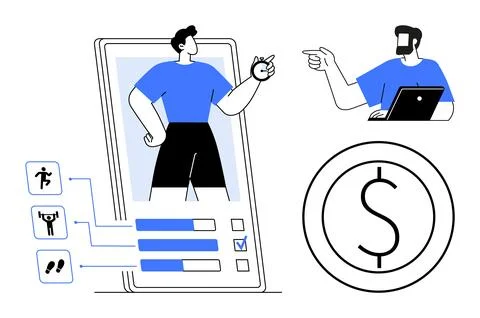 Fitness tracking, app analytics, goal setting, financial management, technolo Illustrazione stock
