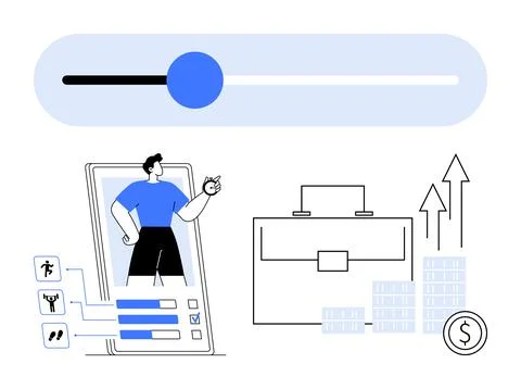 Fitness tracking app with progress dashboard and business growth elements for 스톡 일러스트