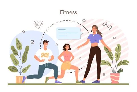 Fitness trainer concept. Workout in the gym with professional sportsman Stock Illustration