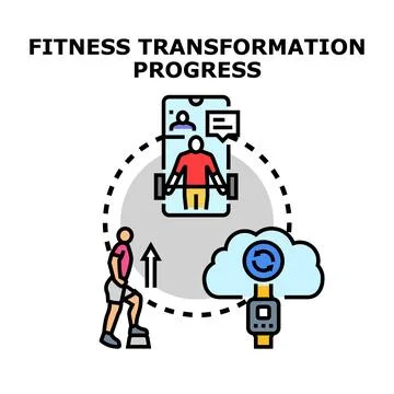 Fitness transformation progress using online coaching and smart tracking Stock Illustration