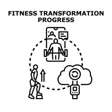 Fitness transformation progress using online coaching and smart tracking Stock Illustration