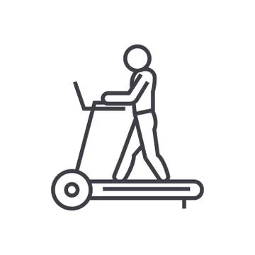 Fitness treadmill concept vector thin line icon, symbol, sign, illustration on Stock Illustration