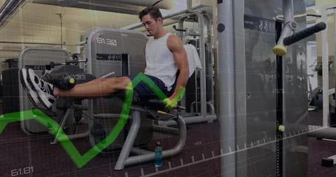 Fitness user positioning legs under machine roller, extending legs, syncing Video stock 311505847
