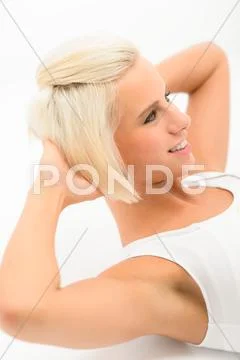 Fitness woman exercise abs sit-ups on white Stock Photos