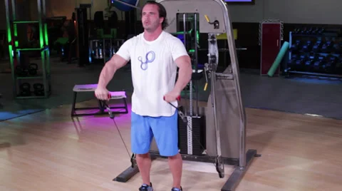 Fitness Workout Cabel Machine 2 Arm Shoulders Stock Footage 32422534