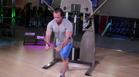 Fitness Workout with Cable Machine Stock Footage 32422552