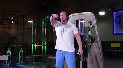 Fitness Workout Cable Machine Man Stock Footage 32422544