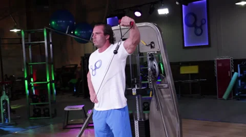 Fitness Workout One Arm Cable Machine Stock Footage 32422547