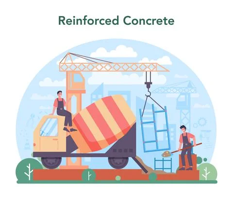 Fitter installing a reinforced concrete structures. Industrial builder Stock Illustration