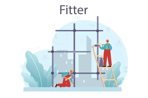 Fitter or installer. Industrial builder at the construction site. Stock Illustration