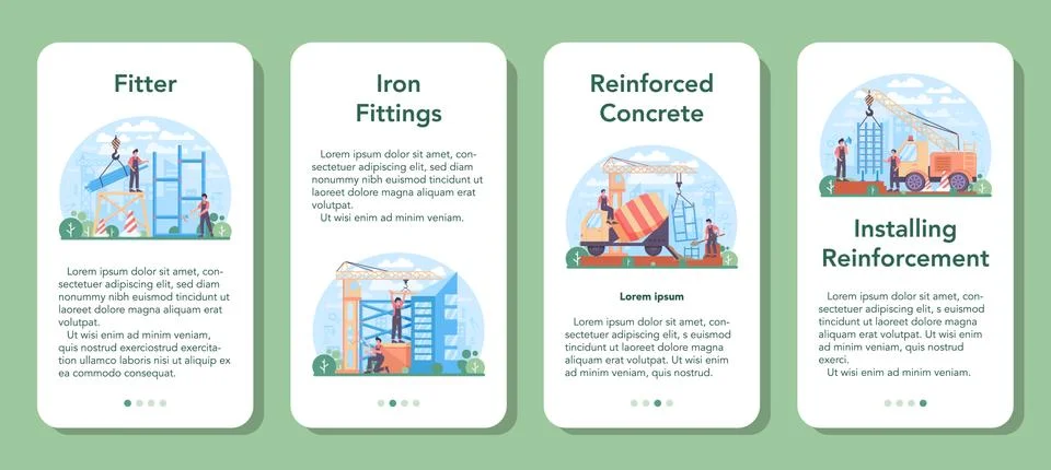 Fitter or installer mobile application banner set. Industrial builder Stock Illustration