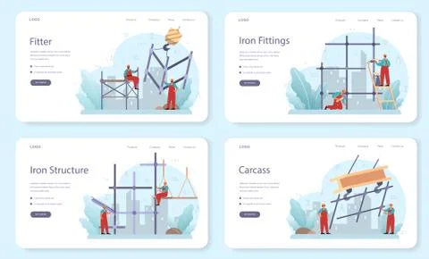 Fitter or installer web banner or landing page set. Industrial builder Stock Illustration