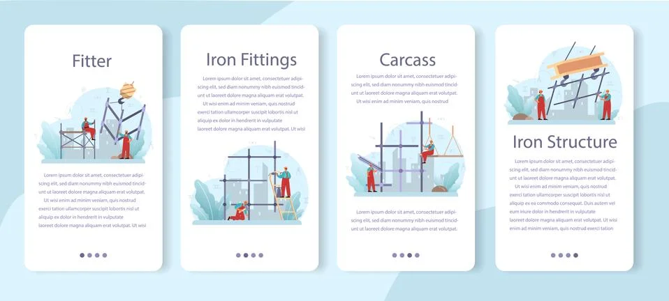 Fitter or installer web banner or landing page set. Industrial builder Stock Illustration