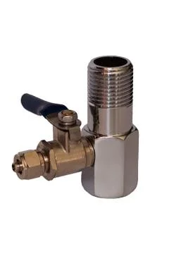 Fitting for the installation of a water pipe, a brass tee with a crane, isola Stock Photos