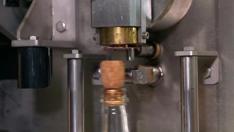 Fitting the muselet or wire cage on a champagne bottle with sparkling fruit wine Stock Footage 134005857