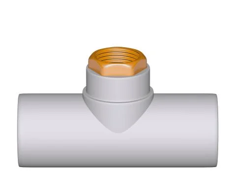 Fitting - pvc connection wye inside screw thread  90° isolated on white back Stock Illustration
