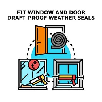 Fitting window and door draft proof weather seals Ilustración de archivo