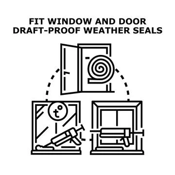Fitting window and door draft proof weather seals Ilustración de archivo