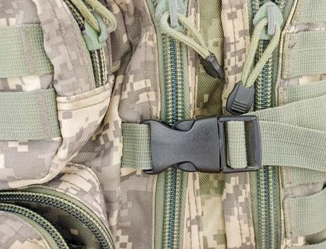 Fittings and zips on backpack Stock Photos