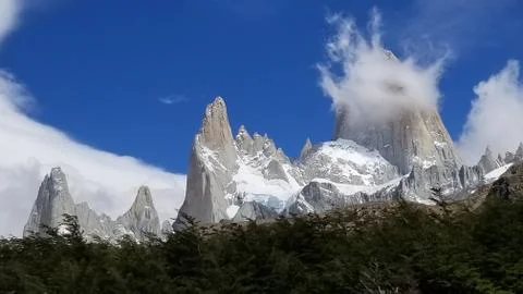 Fitz Roy Massif with clouds - El Chalten, Argentina Stock Photos
