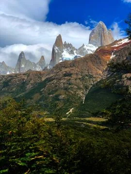 Fitz Roy Massif with clouds - El Chalten, Argentina Stock Photos