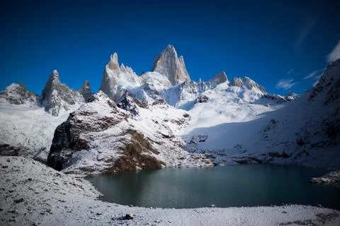 Fitz Roy mountain near El Chalten, in the Southern Patagonia, on the border b Stock Photos