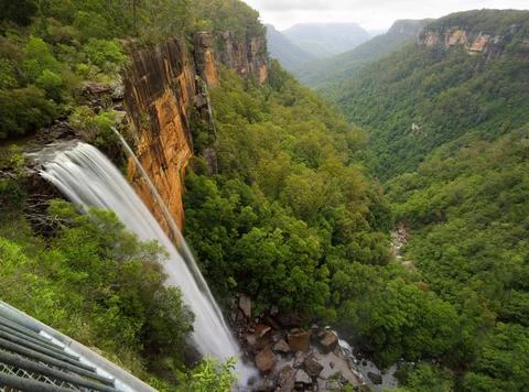 Fitzroy Falls Balcony View Views of Fitzroy Falls from the grated balcony ... Stock Photos