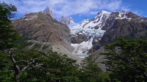 Fitzroy mountains and Glacier Stock Footage 73220258