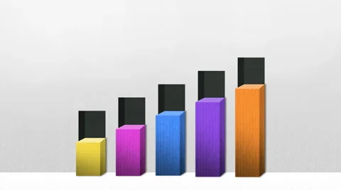 Five 3D square bar Chart, Increase economic graph (included alpha) Stock Footage 62682143