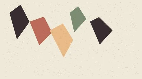 Five abstract geometric shapes floating on minimalist dotted background Stock Illustration