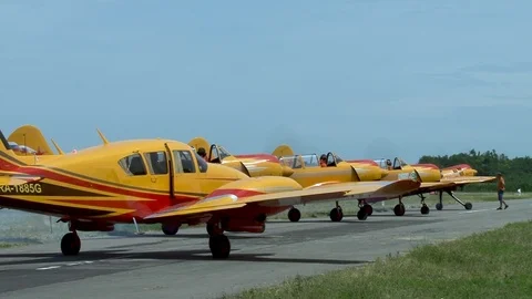 Five aircraft from aerobatic team First flight with operating engines. Stock Footage 106491833
