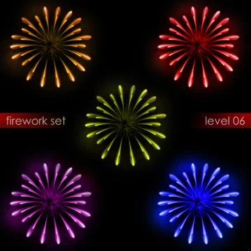 Five amazing colorful explosions splash firework pack illustration Stock Illustration