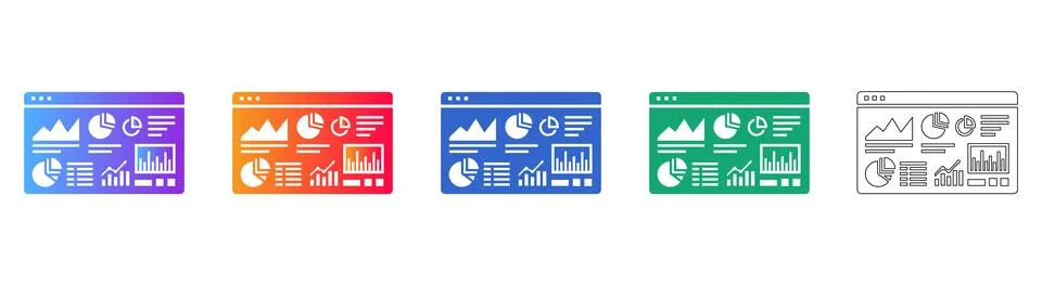 Five Analytics Dashboard Icons with Data Visualization 스톡 일러스트