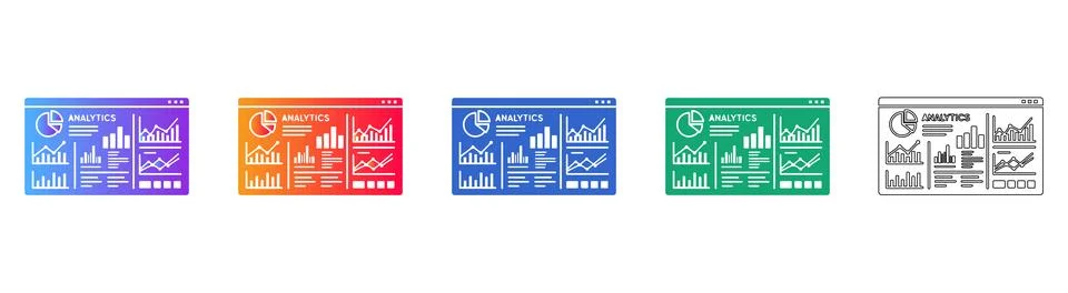 Five Analytics Dashboard Icons with Multiple Charts Stockillustratie