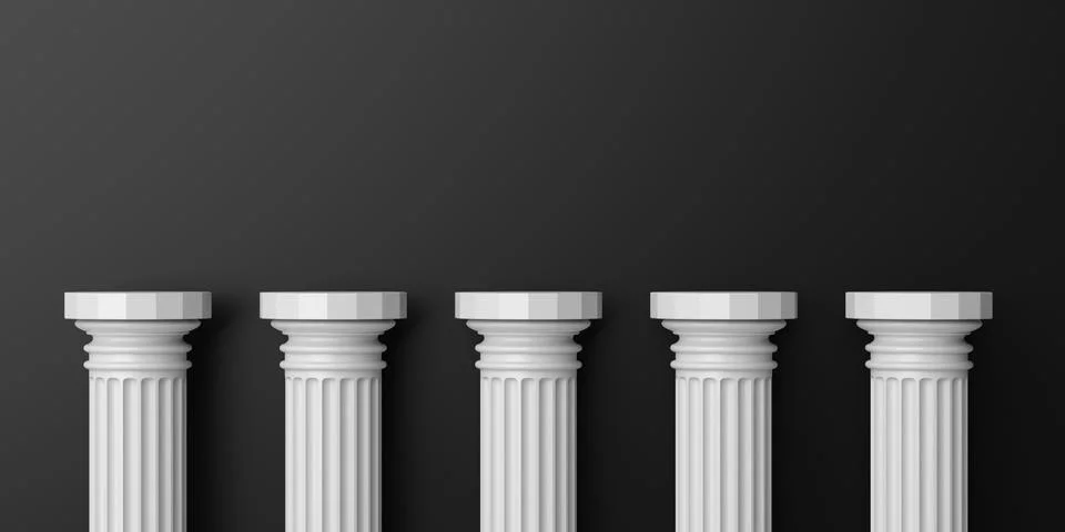 Five ancient pillar black background Stock Illustration
