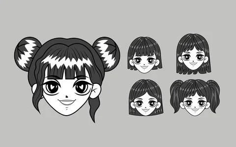 Five anime faces Illustrazione stock