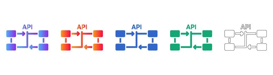 Five API System Flow Icons for Technical Diagrams Stock Illustration