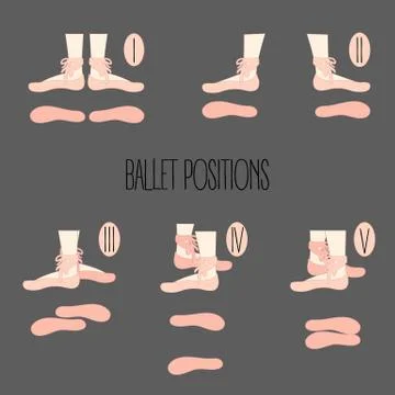 Five ballet position, illustration of legs with points, showing different dan Stock Illustration