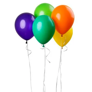 Five balloons isolated on a white background. Party decoration for celebratio Stock-Fotos