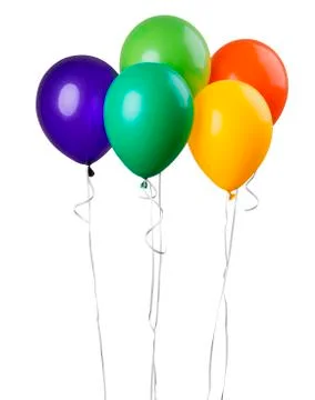 Five balloons isolated on a white background. Party decoration for celebratio Stock Photos
