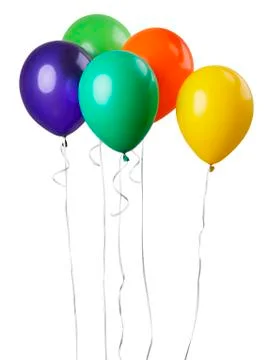 Five balloons isolated on a white background. Party decoration for celebratio Stock Photos