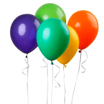 Five balloons isolated on a white background. Party decoration for celebratio Foto stock