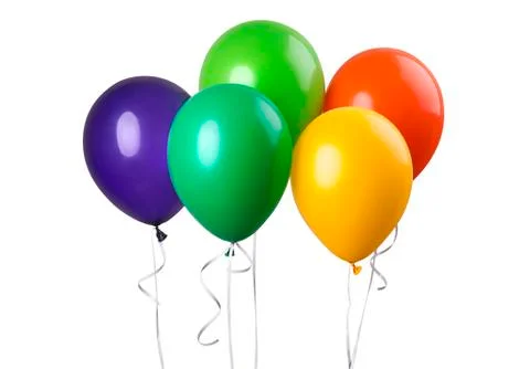 Five balloons isolated on a white background. Party decoration for celebratio Stock Photos