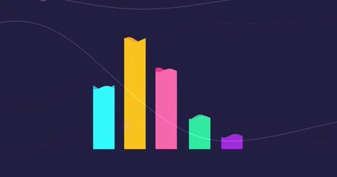 Five bar graph chart waving up and down on dark background 스톡 동영상 333408701