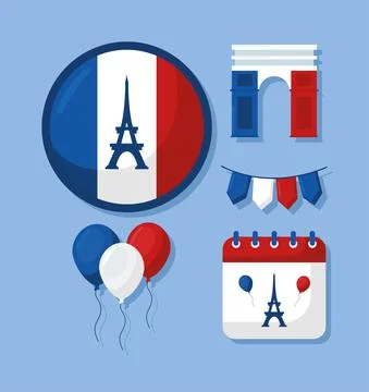 Five bastille day items Illustrazione stock