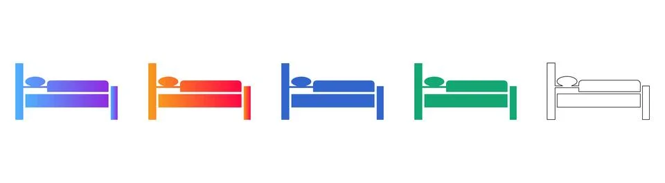 Five Bed Icons in Minimalist Gradient and Line Art 스톡 일러스트