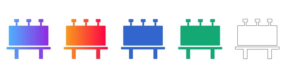 Five Billboard Icons with Gradient and Line Art Styles Stock Illustration