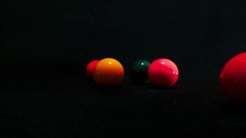 Five billiard red balls being hit with a white ball Stock Footage 247299693